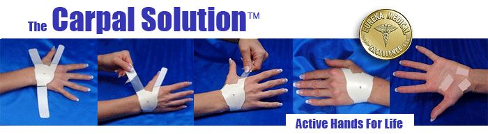 手根管症候群など、手や指のしびれや痛みを軽減するテーピング『カーパルソリューション（Carpal Solution）』 世界で15万人以上の方が利用している商品で、97%の方が手のしびれや痛みの軽減効果を実証しています！